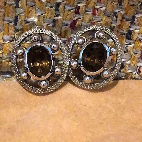 Smokey Topaz Sterling Silver Faceted Filigree Accent Oval Earrings - Picture 16 of 16